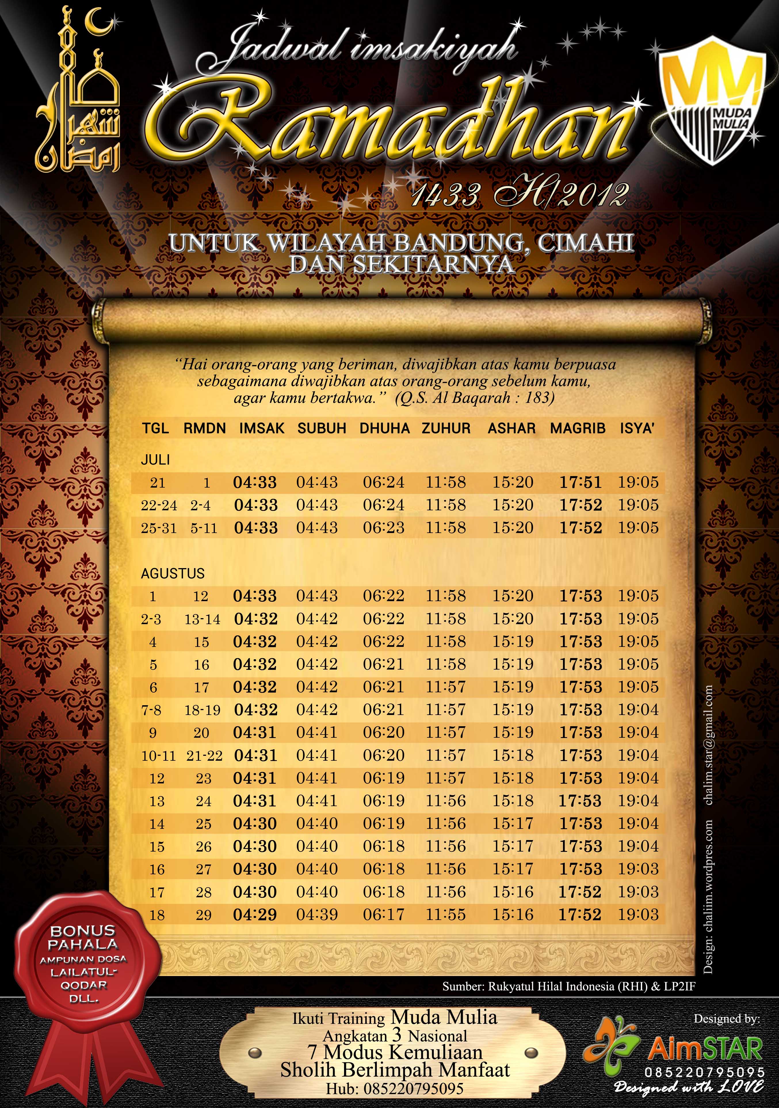 Jadwal Imsayakiyah Ramadhan 1433 H 2012 untuk Kota Bandung 